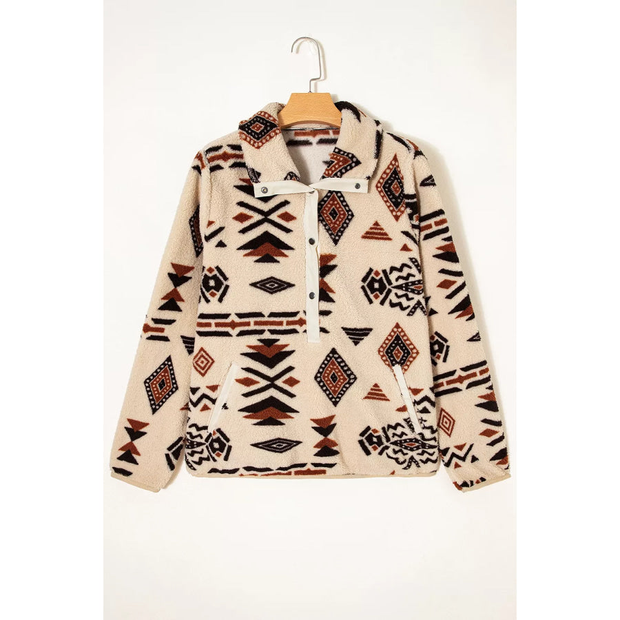 Aztec Print Fleece Snap Down Sweatshirt Apparel and Accessories