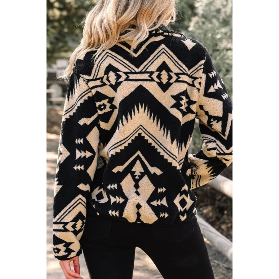 Aztec Print Fleece Snap Down Sweatshirt Apparel and Accessories