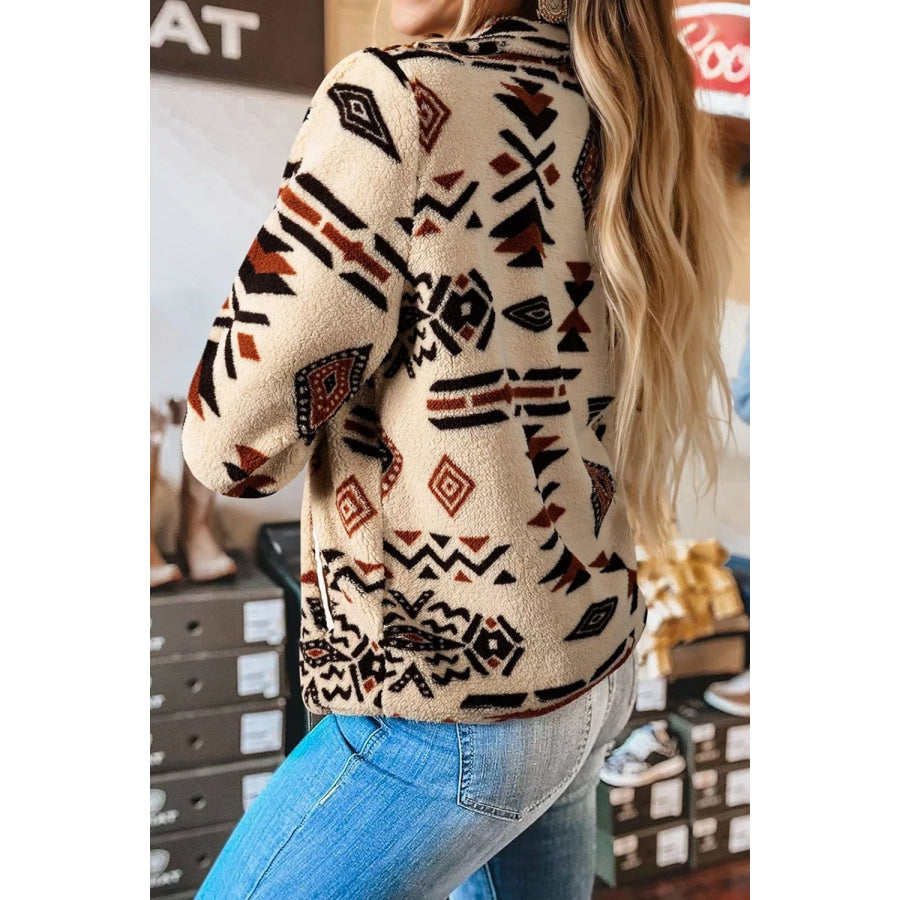 Aztec Print Fleece Snap Down Sweatshirt Apparel and Accessories