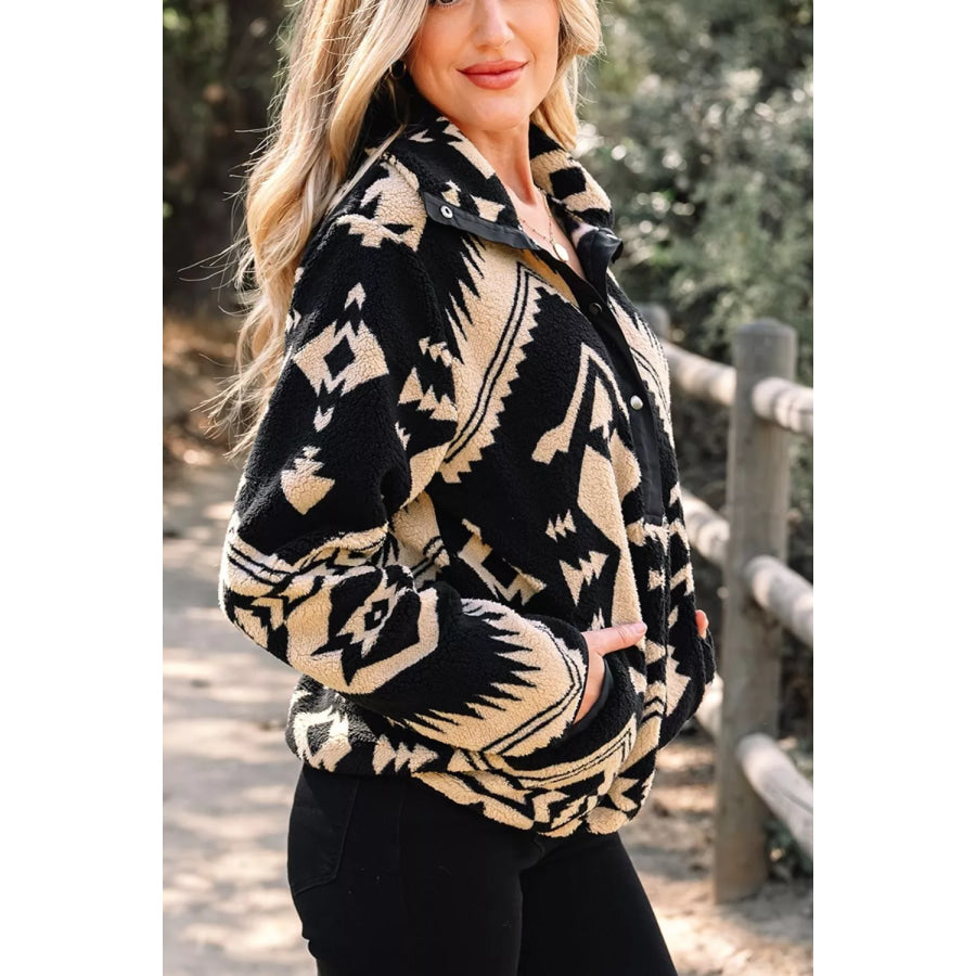 Aztec Print Fleece Snap Down Sweatshirt Apparel and Accessories