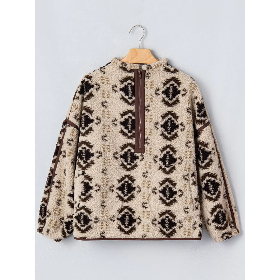 Aztec Print Quarter-Zip Sherpa Sweatshirt Apparel and Accessories
