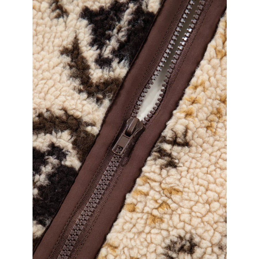 Aztec Print Quarter-Zip Sherpa Sweatshirt Apparel and Accessories