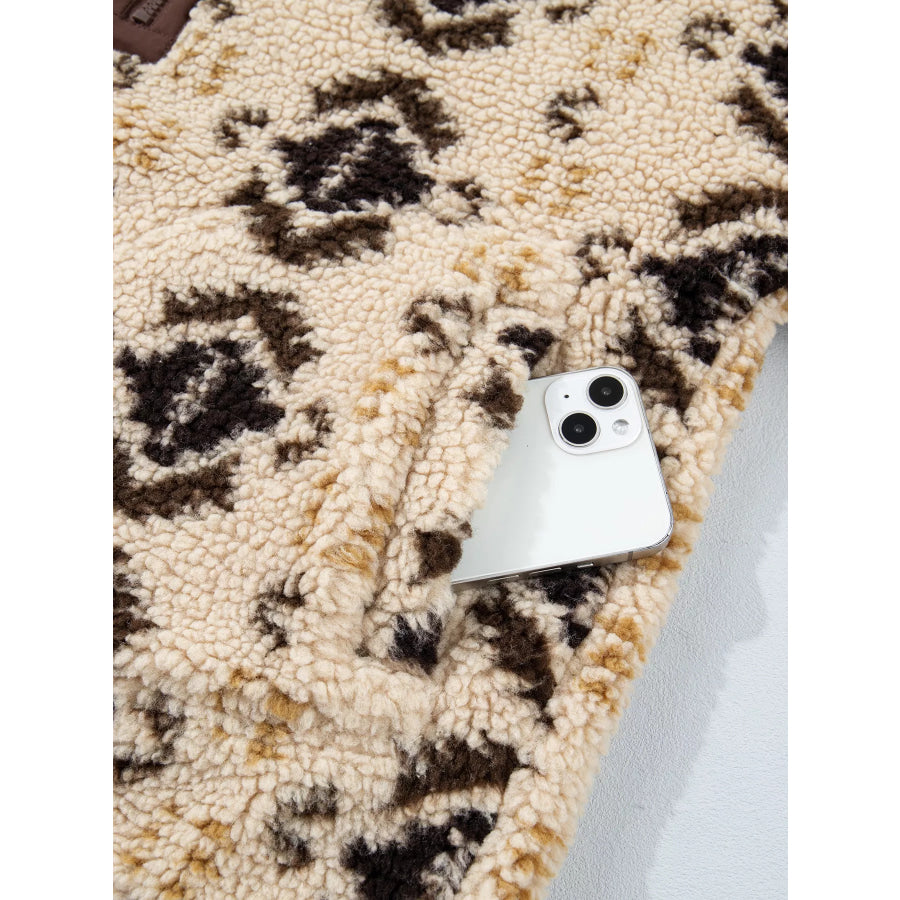 Aztec Print Quarter-Zip Sherpa Sweatshirt Apparel and Accessories