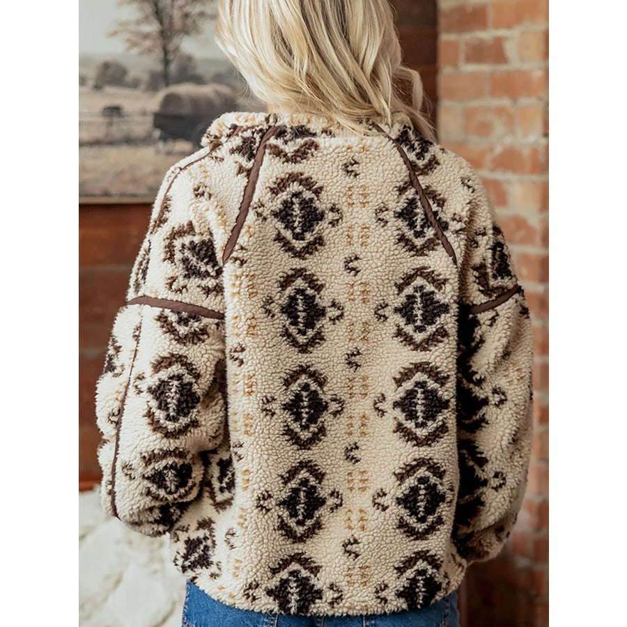 Aztec Print Quarter-Zip Sherpa Sweatshirt Apparel and Accessories