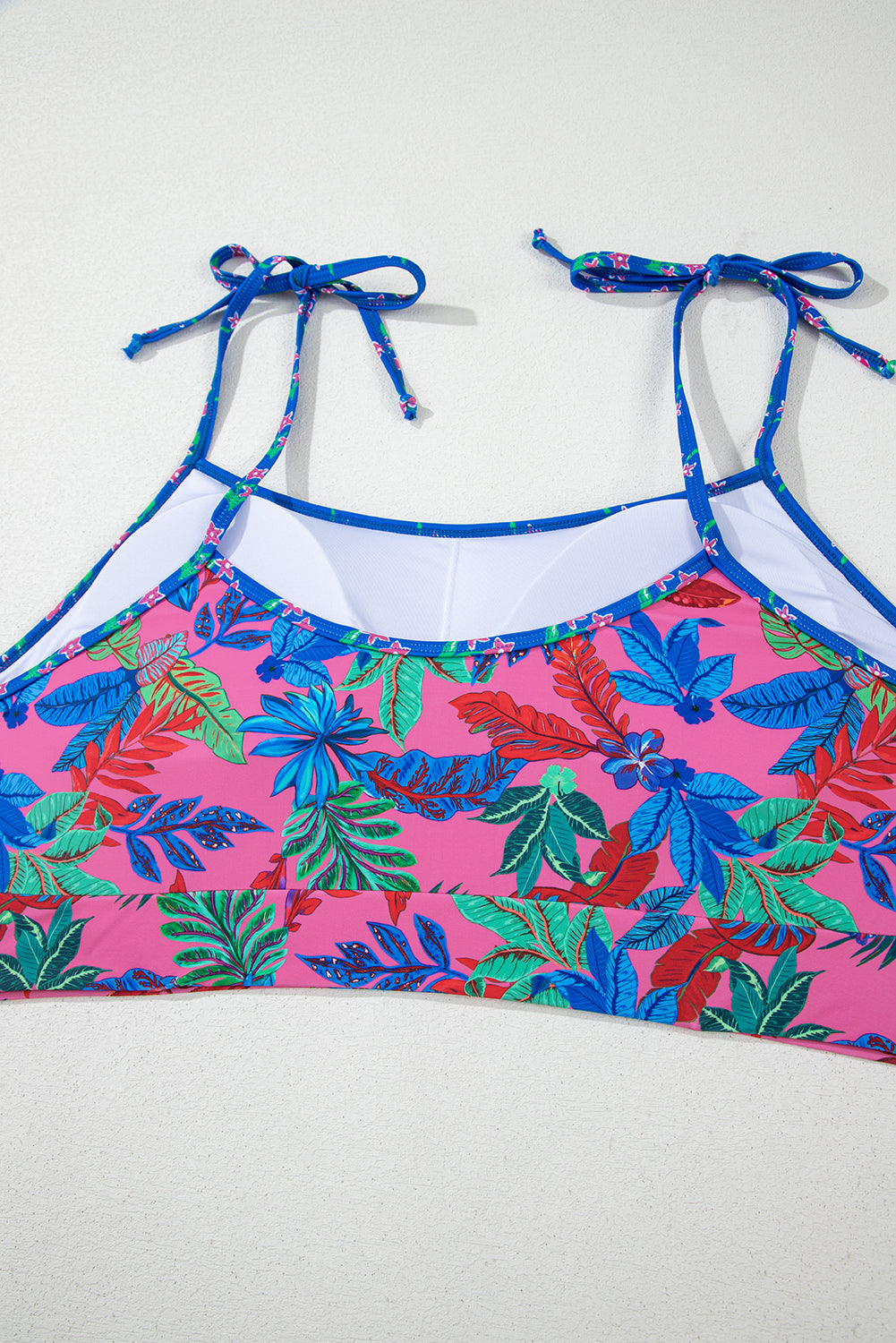 Blue Fashion Print Tied Straps Crop Vest and High Waist Plus Size Bikini Plus Size/Plus Size Swimwear