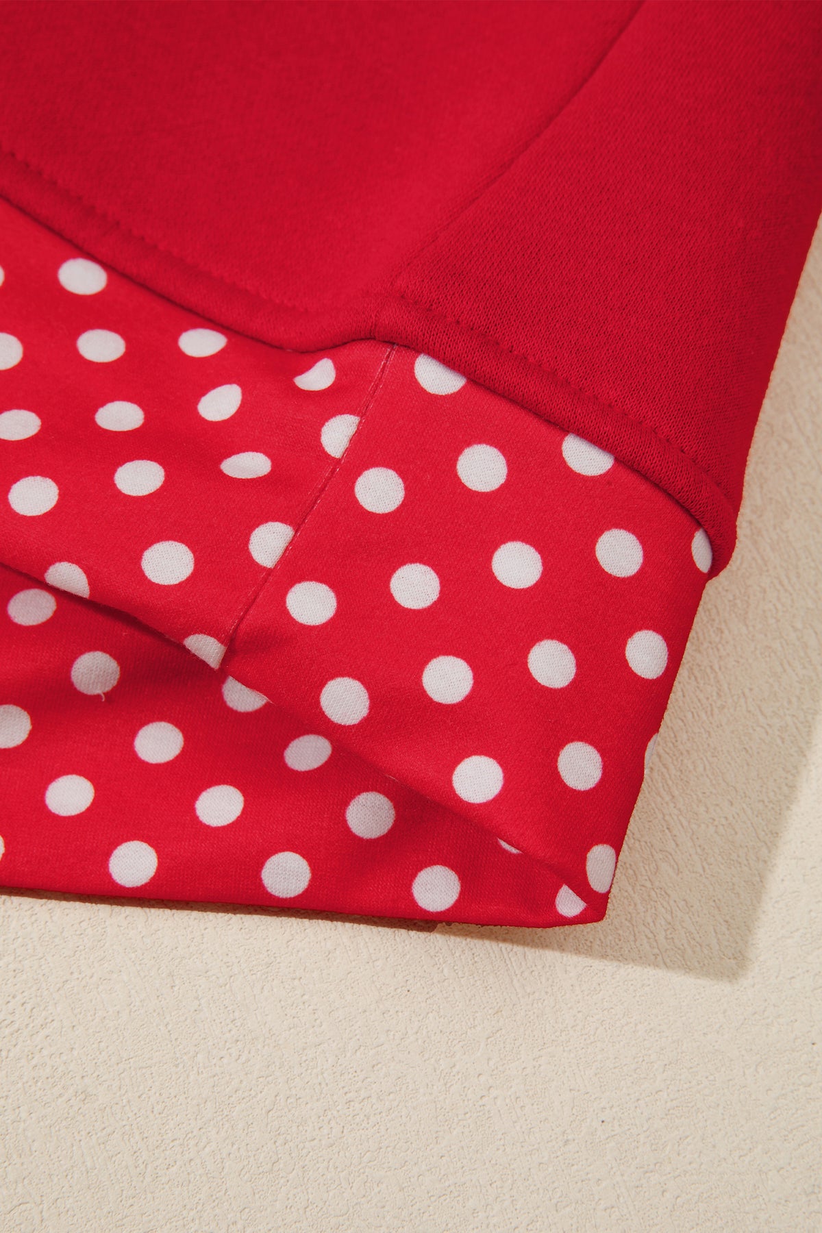 Racing Red Polka Dot Patchwork Round Neck Plus Size Sweatshirt