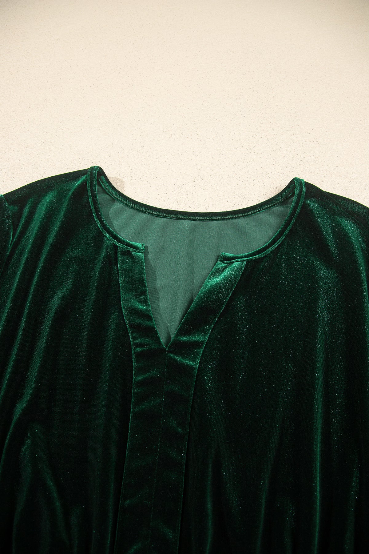 Blackish Green V Neck Long Sleeve Velvet Loose Fit Plus Size Dress
