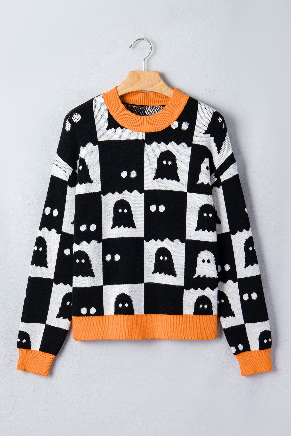 Black High Neck Drop Shoulder Geometric Print Sweater