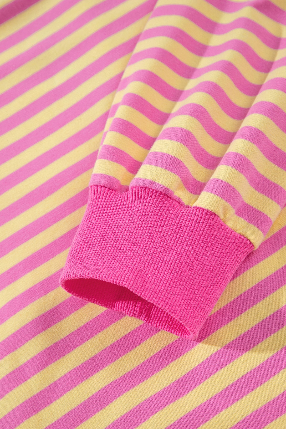 Rose Red Striped Long Sleeve Zip-Up Hoodie Drawstring Elastic Waist 2pcs Short Set