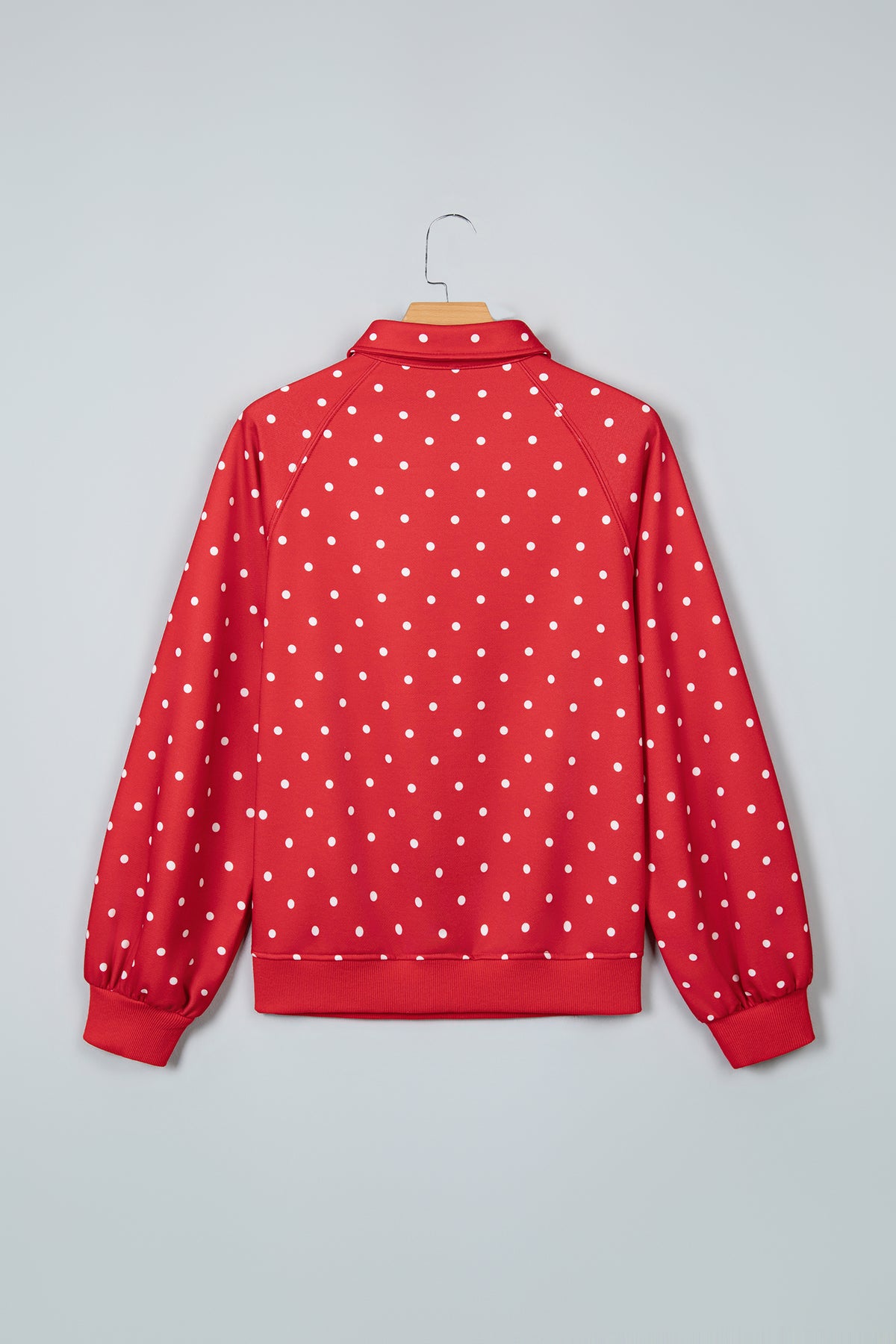 White Polka Dot Print Metal Button Collar Casual Pullover Sweatshirt