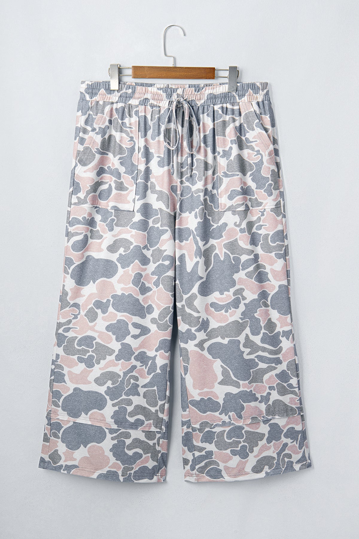 Khaki Camouflage Print Patch Pockets Ankle-Length Plus Size Pants