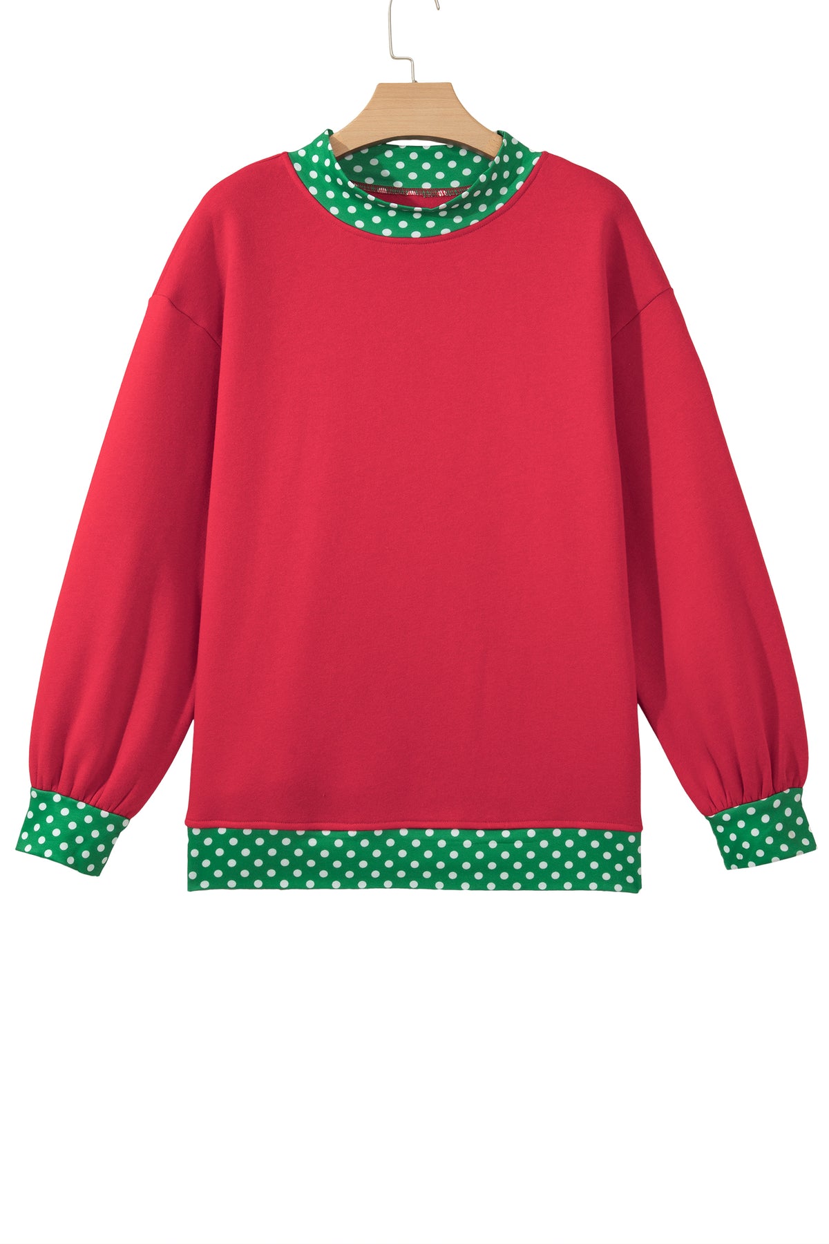 Brown Colorblock Polka Dot Contrast Trim Oversized Sweatshirt