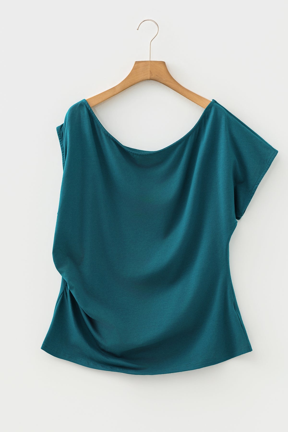 Coffee Plus Size Solid Color Asymmetric Neck Short Sleeve Blouse