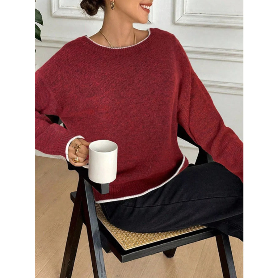 Back Bowknot Decor Round Neck Sweater Apparel and Accessories