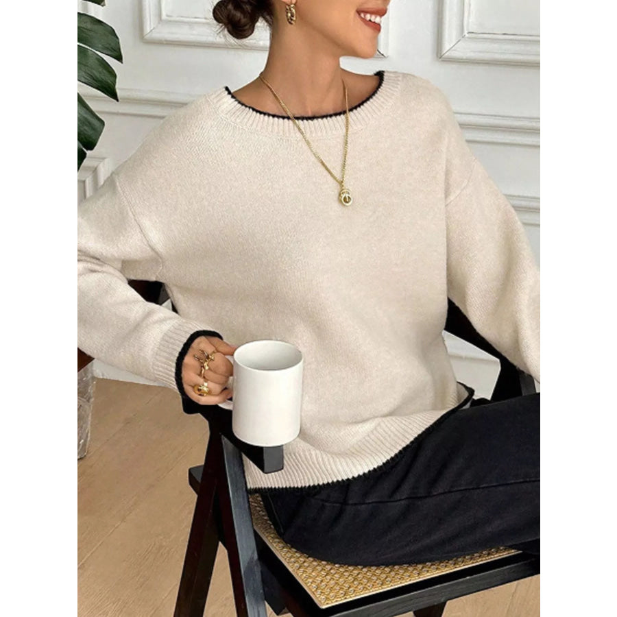 Back Bowknot Decor Round Neck Sweater Apparel and Accessories