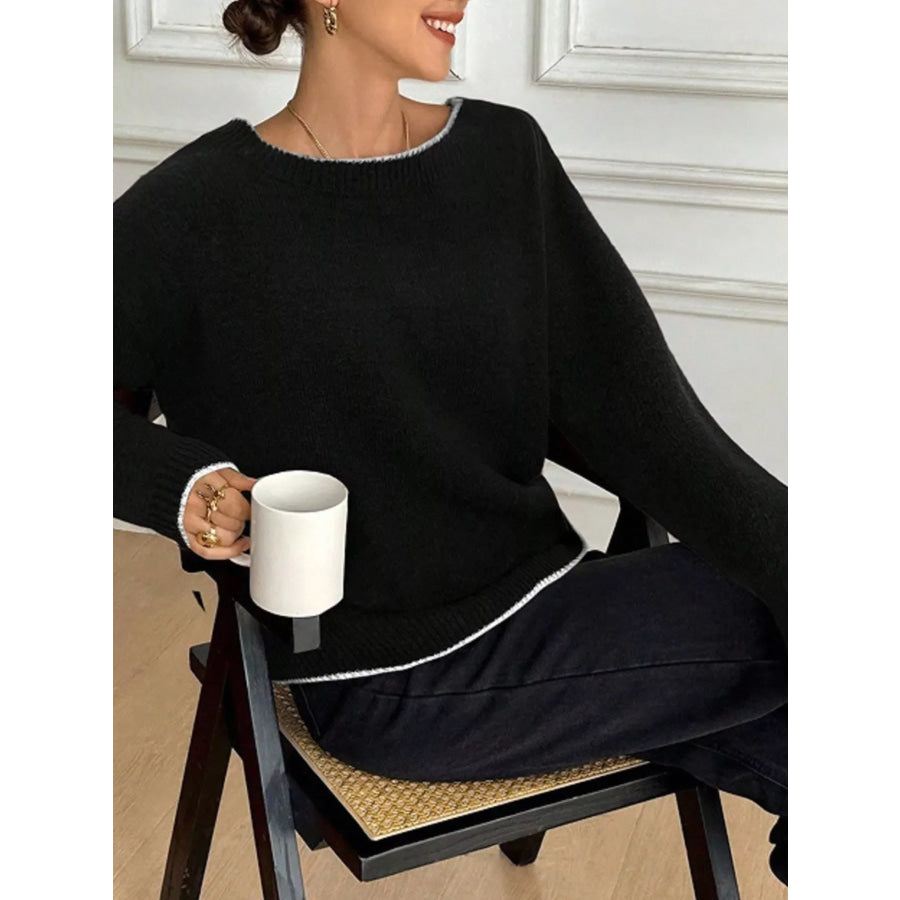 Back Bowknot Decor Round Neck Sweater Black / S Apparel and Accessories