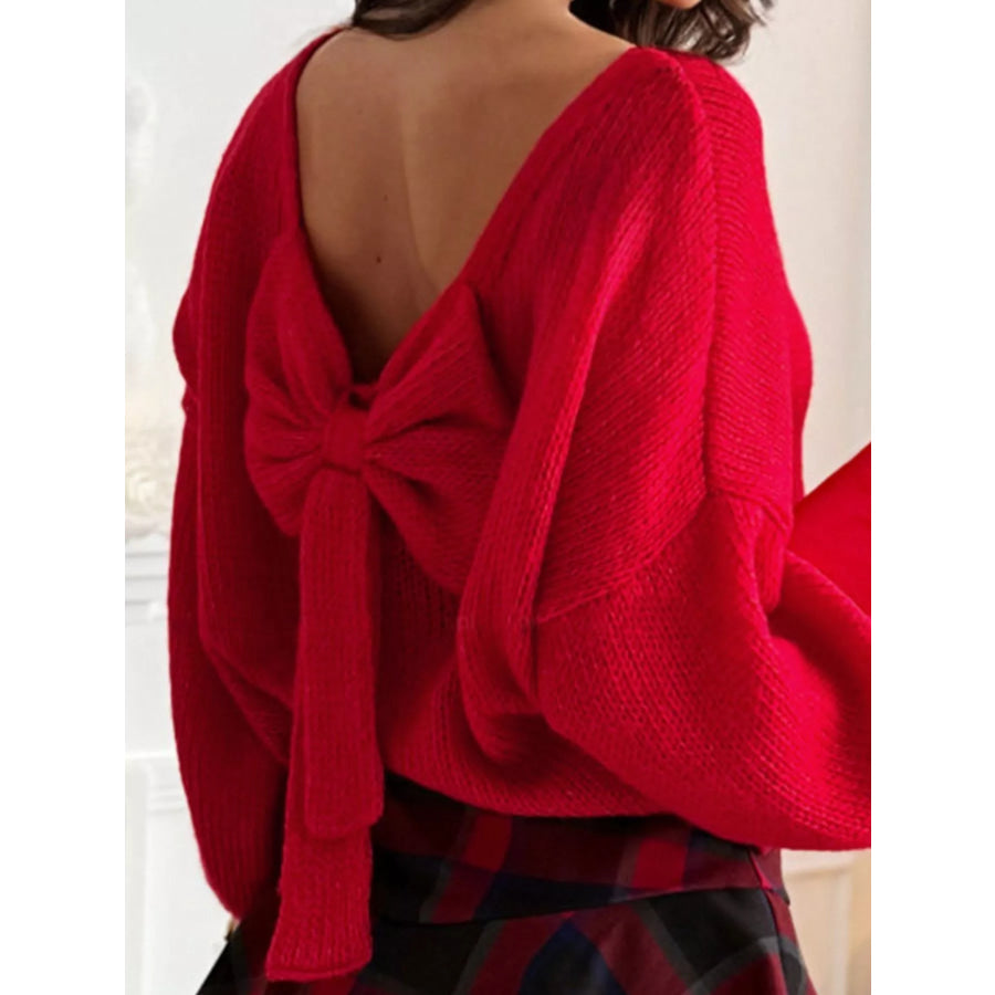 Back Bowknot Long Sleeve Sweater Apparel and Accessories