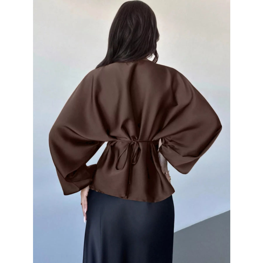 Back Tie Long Sleeve Blouse Apparel and Accessories