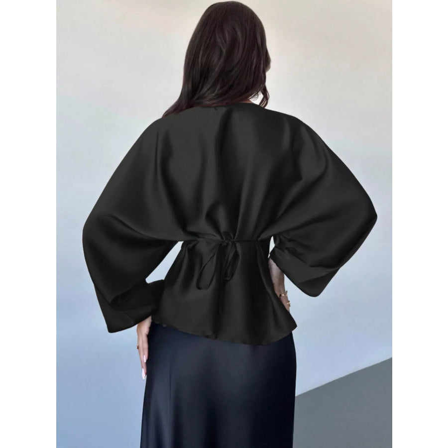 Back Tie Long Sleeve Blouse Apparel and Accessories