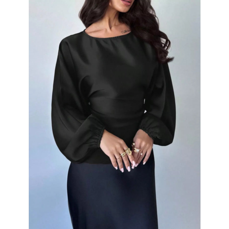 Back Tie Long Sleeve Blouse Black / S Apparel and Accessories
