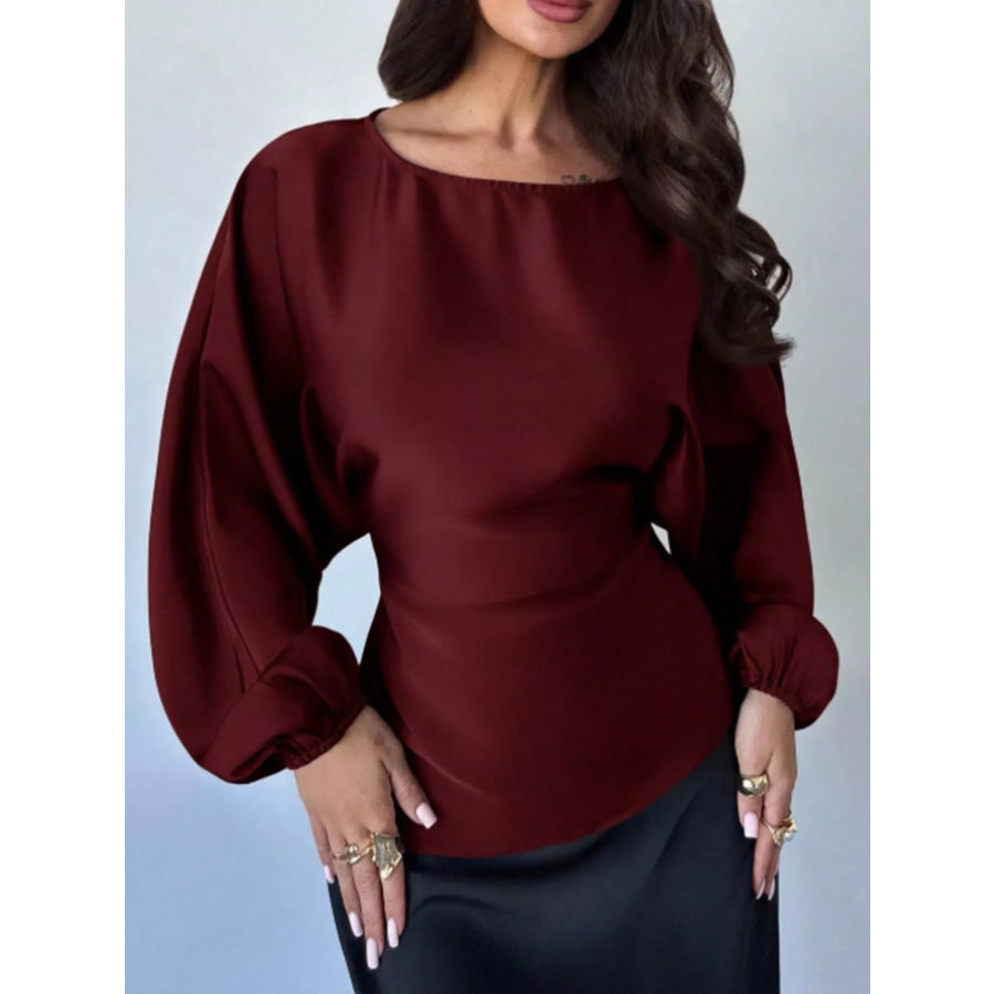 Back Tie Long Sleeve Blouse Burgundy / S Apparel and Accessories