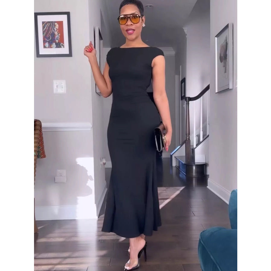 Backless Cap Sleeve Maxi Dress Apparel and Accessories