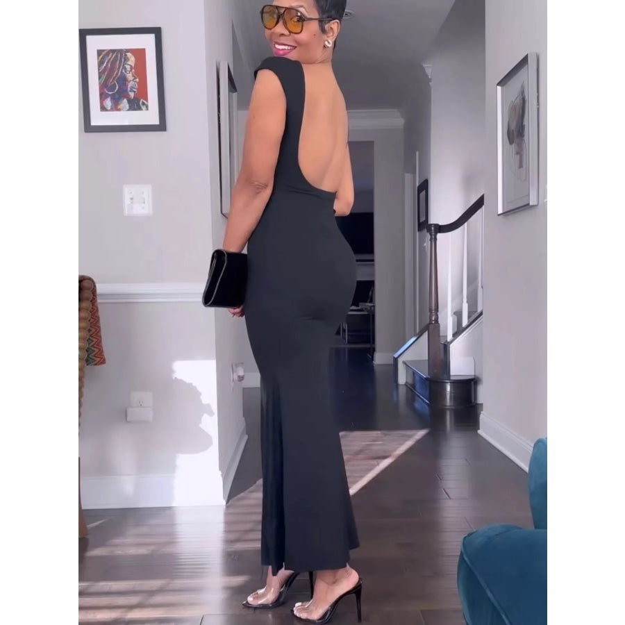 Backless Cap Sleeve Maxi Dress Apparel and Accessories