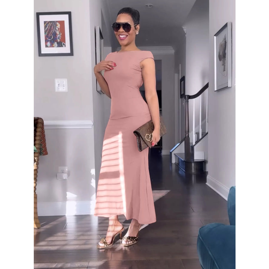 Backless Cap Sleeve Maxi Dress Apparel and Accessories