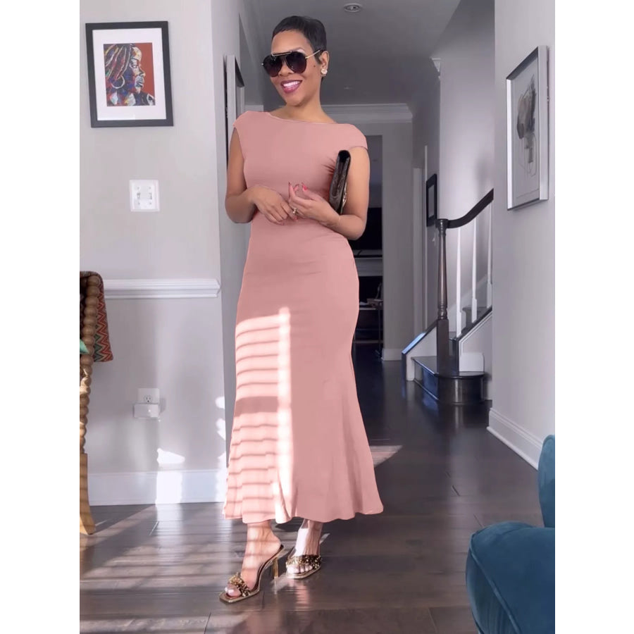 Backless Cap Sleeve Maxi Dress Apparel and Accessories