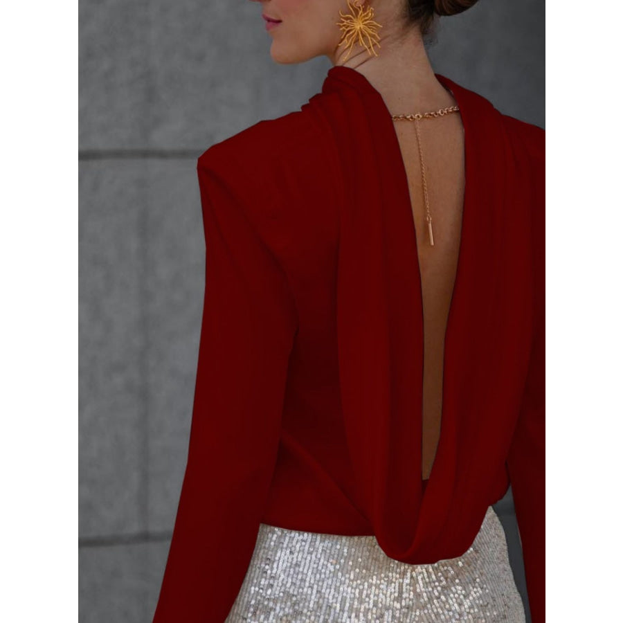 Backless Cowl Neck Long Sleeve Blouse Apparel and Accessories