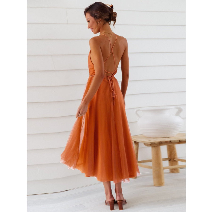 Backless Crisscross Sleeveless Midi Dress Apparel and Accessories