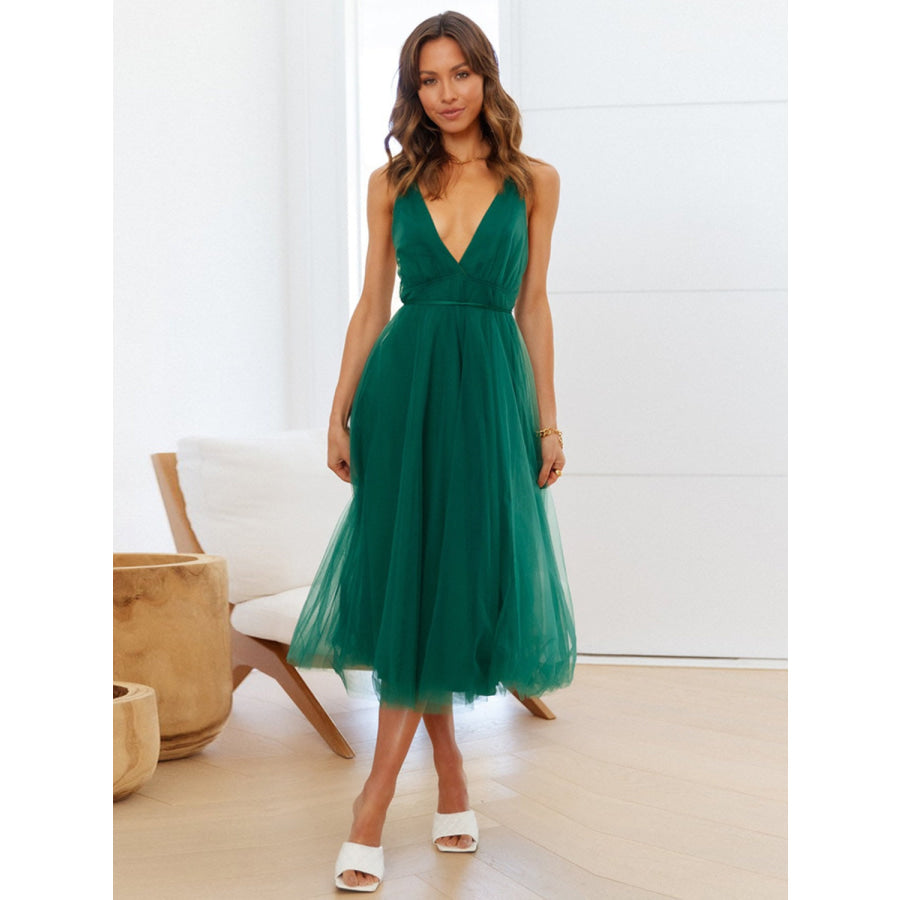 Backless Crisscross Sleeveless Midi Dress Apparel and Accessories