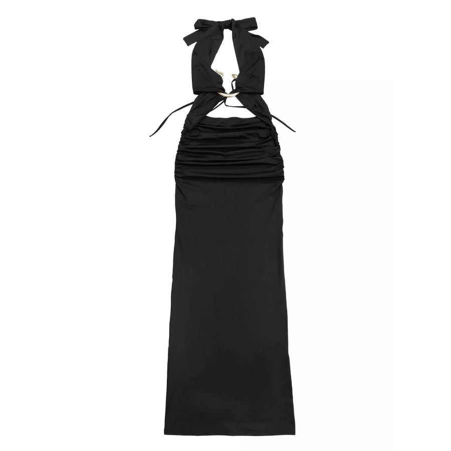 Backless Cut-Out Maxi Dress with Gold Hardware Detail Apparel and Accessories