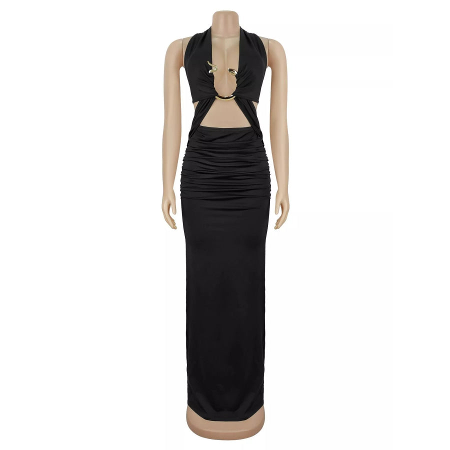 Backless Cut-Out Maxi Dress with Gold Hardware Detail Apparel and Accessories