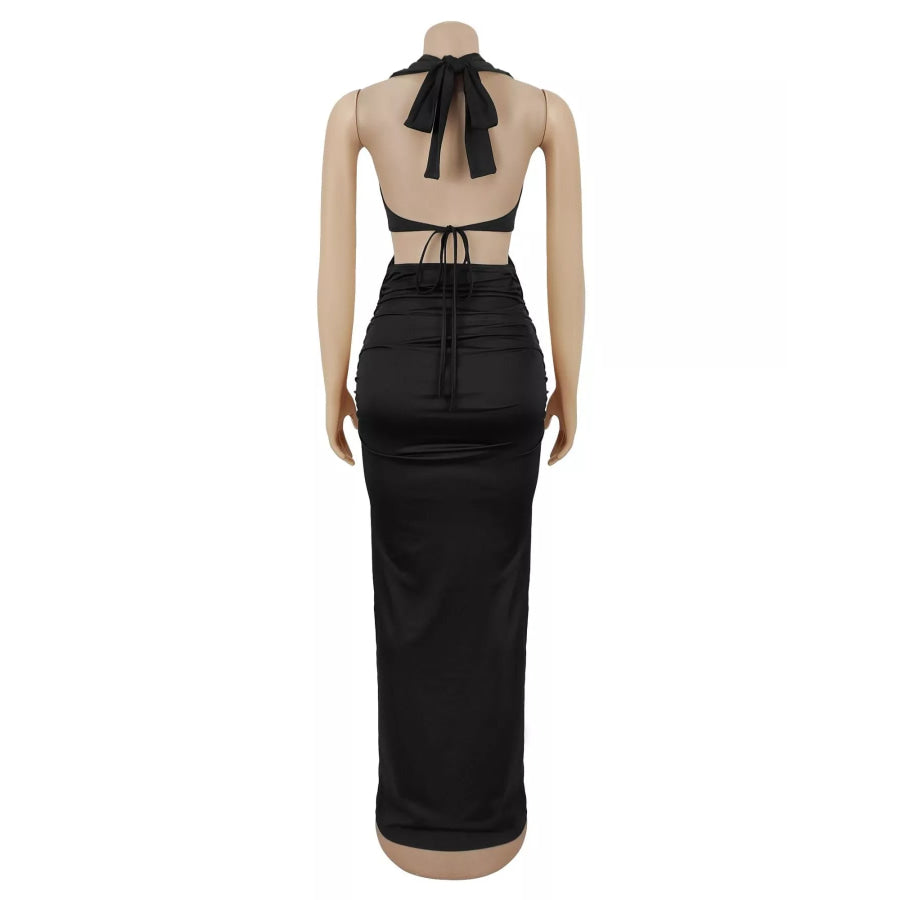 Backless Cut-Out Maxi Dress with Gold Hardware Detail Apparel and Accessories