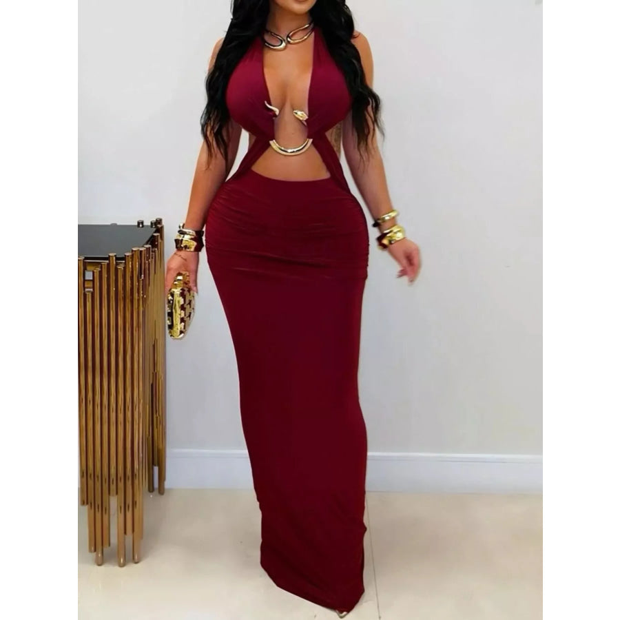 Backless Cut-Out Maxi Dress with Gold Hardware Detail Apparel and Accessories