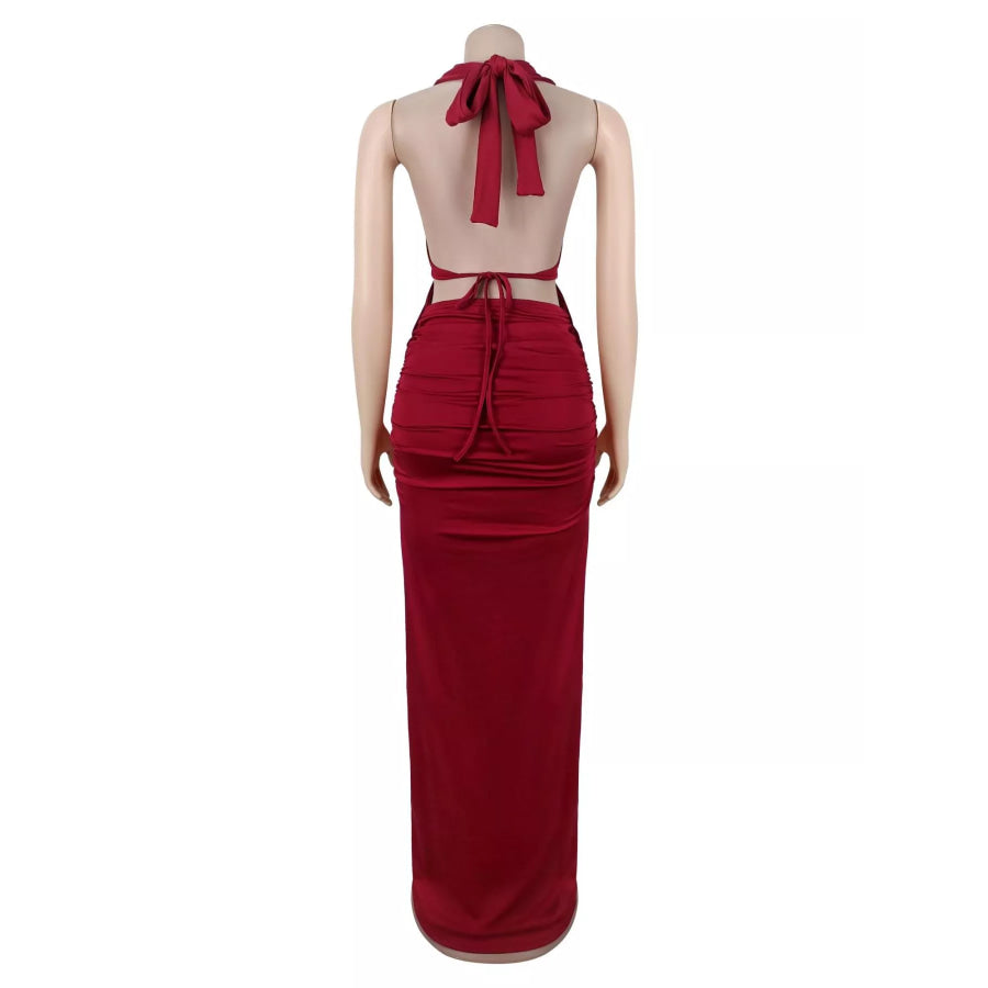 Backless Cut-Out Maxi Dress with Gold Hardware Detail Apparel and Accessories
