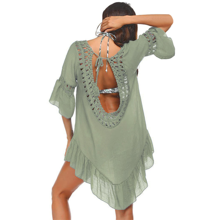 Backless Cutout Three - Quarter Sleeve Cover Up Apparel and Accessories