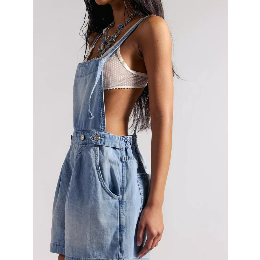 Backless Denim Short Overalls Apparel and Accessories