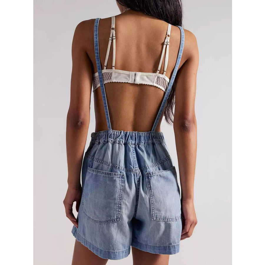 Backless Denim Short Overalls Apparel and Accessories