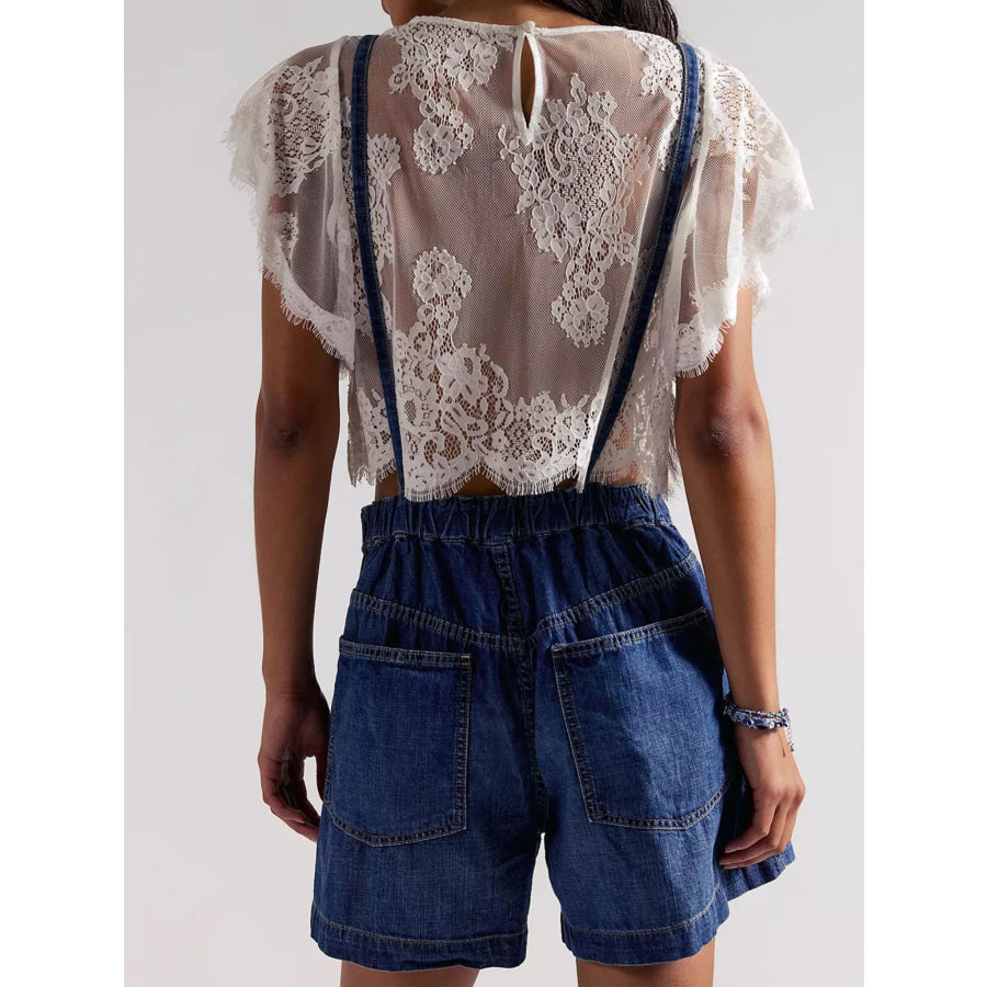 Backless Denim Short Overalls Apparel and Accessories
