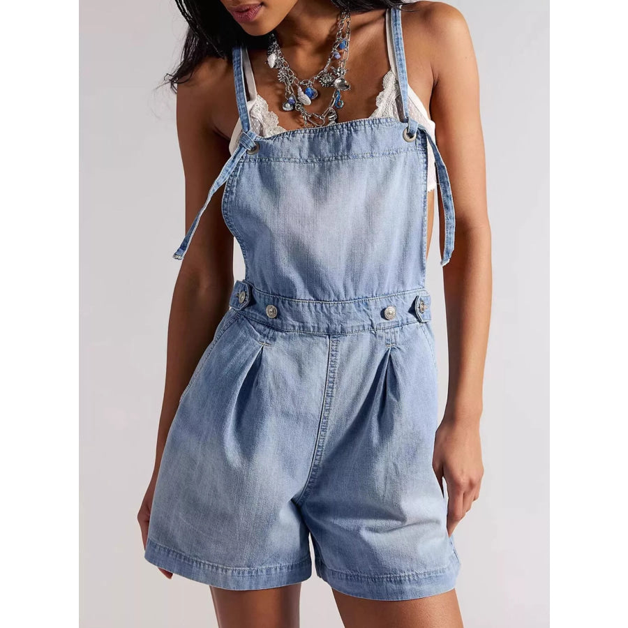 Backless Denim Short Overalls Light Blue / S Apparel and Accessories