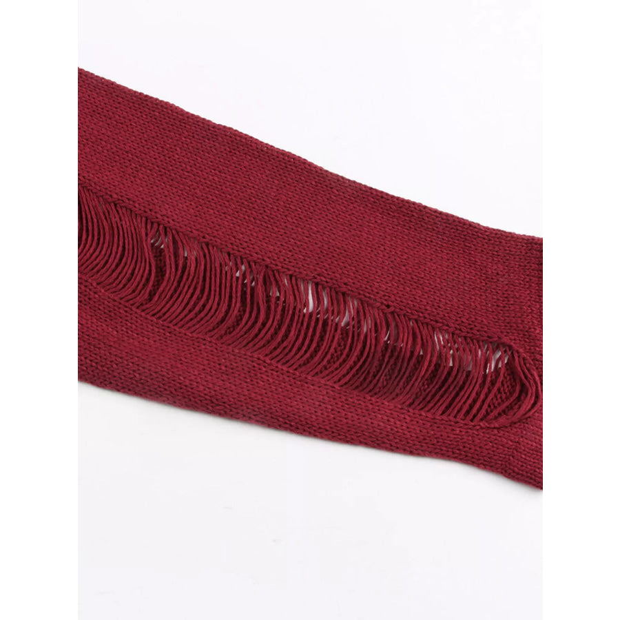 Backless Distressed Long Sleeve Knit Cover Up Apparel and Accessories