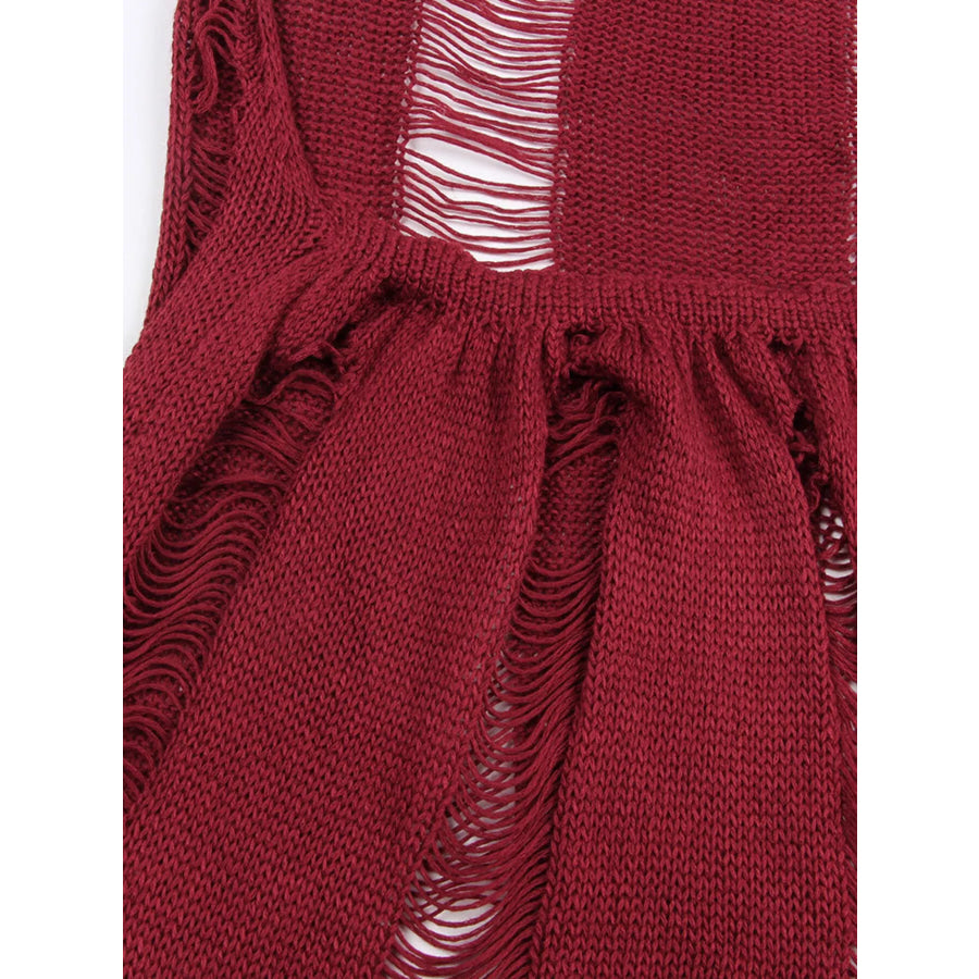 Backless Distressed Long Sleeve Knit Cover Up Apparel and Accessories
