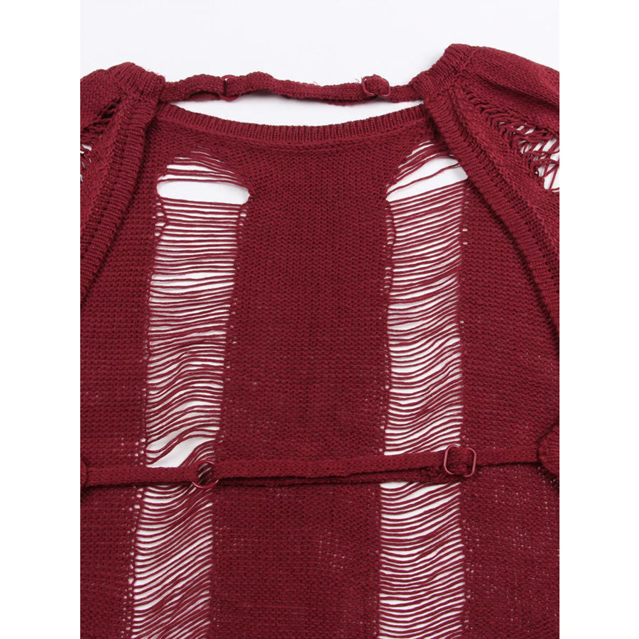 Backless Distressed Long Sleeve Knit Cover Up Apparel and Accessories