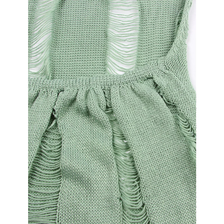 Backless Distressed Long Sleeve Knit Cover Up Apparel and Accessories