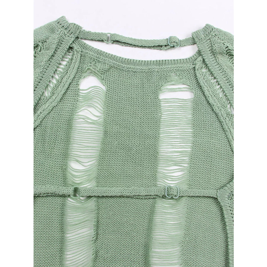 Backless Distressed Long Sleeve Knit Cover Up Apparel and Accessories