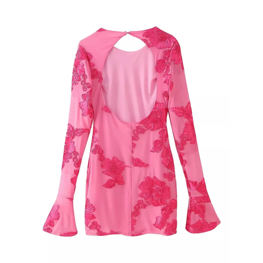 Backless Floral Flounce Sleeve Dress Apparel and Accessories
