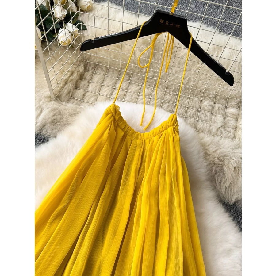 Backless Halter Neck Dress Yellow / S Apparel and Accessories
