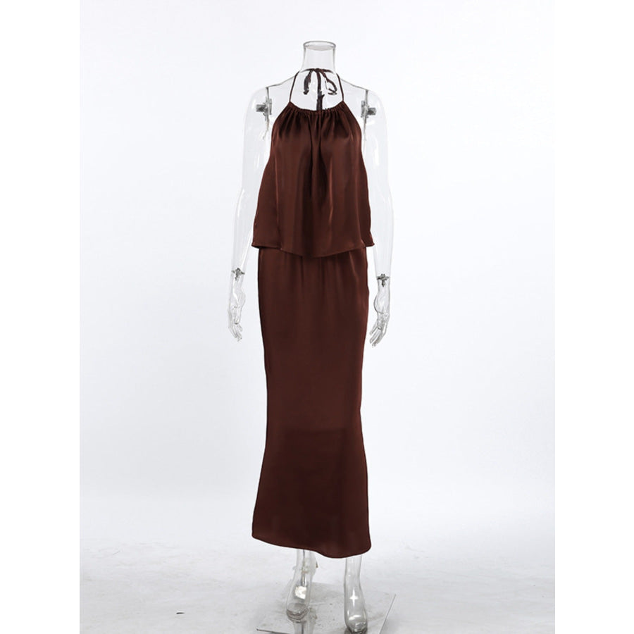 Backless Halter Neck Maxi Dress Apparel and Accessories
